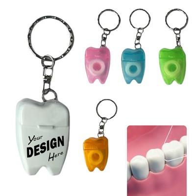 Portable Tooth-Shaped Floss Keychain