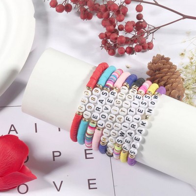 Custom Soft Clay Letter Beaded Charm Bracelet