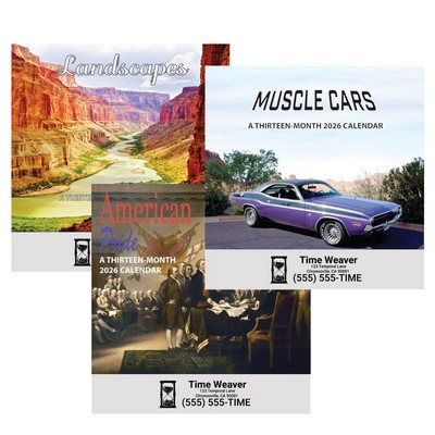 Patriotic Landscape and Muscle Car 13 Month Wall Calendar