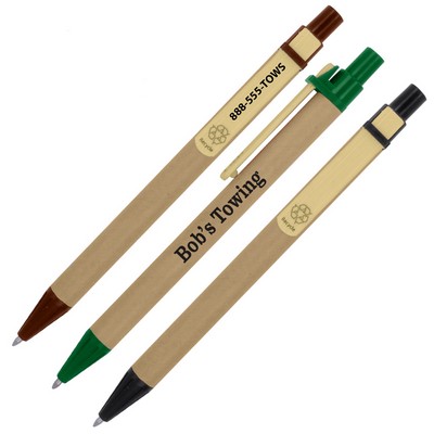 Eco-Friendly Cardboard Clicker Pen w/ Bamboo Clip